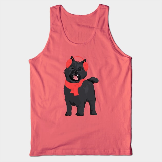 Winter Black Cairn Terrier Dog with Red Ear Muff and Shawl T-Shirt for Dog Lovers Tank Top by riin92